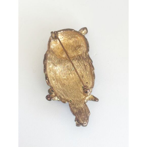 Vintage Owl Brooch Green and Navy Harlequin Pattern Enamel - Picture 4 of 5